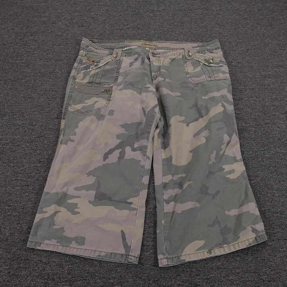 Jordache Pants Womens 40 Green Camo Capri Wide Leg Twill Pockets Casual Summer